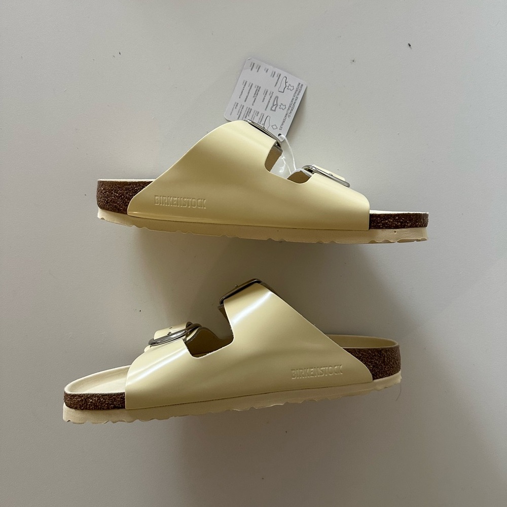 NEW Birkenstock Arizona Big Buckle High Shine Butter Leather 39 8-8.5 Silver - Picture 3 of 8